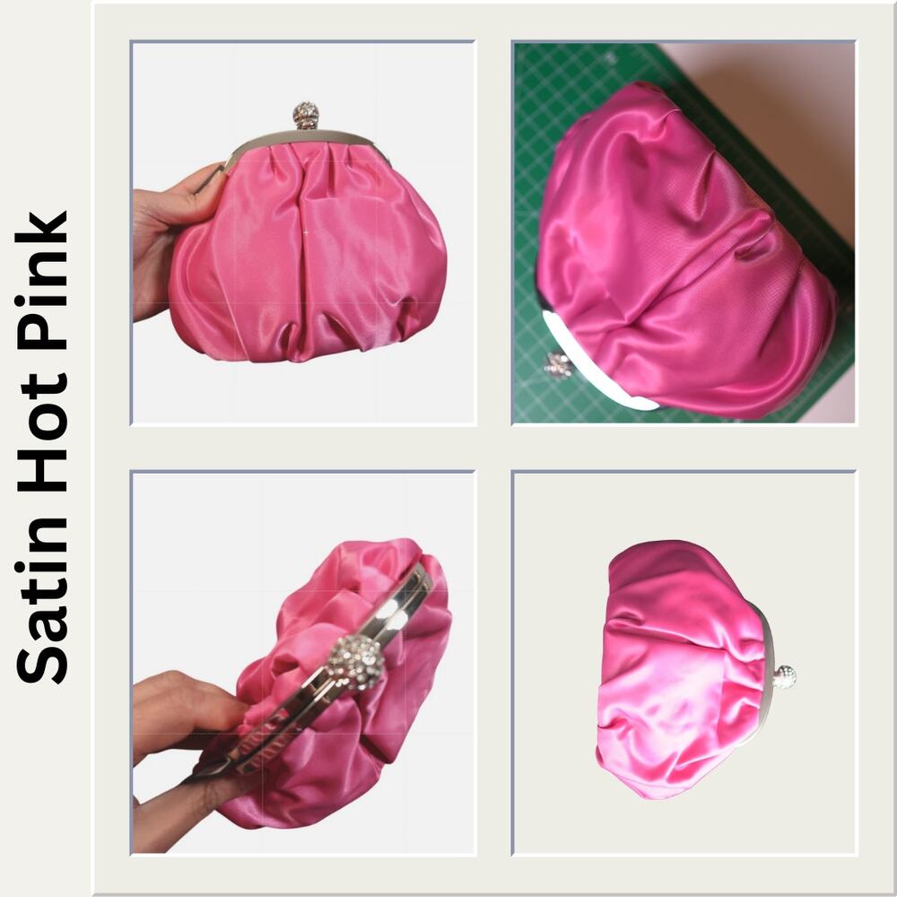 Pink Satin Clutch NWT Jeweled Handle Crossbody Chain Glam Bag - Picture 4 of 9